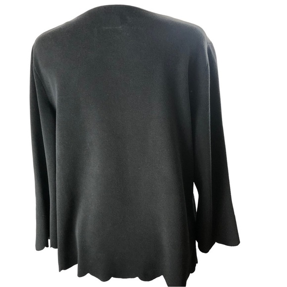 Talbots Scallop Hems Cotton Modal VNeck Popover Top Women L Black - Picture 5 of 9